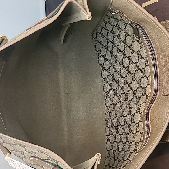 GUCCI ACCESSORIES VINTAGE 70'S WEB SHERRY COATED CANVAS TOTE BAG W SERIAL# - Picture 15 of 17